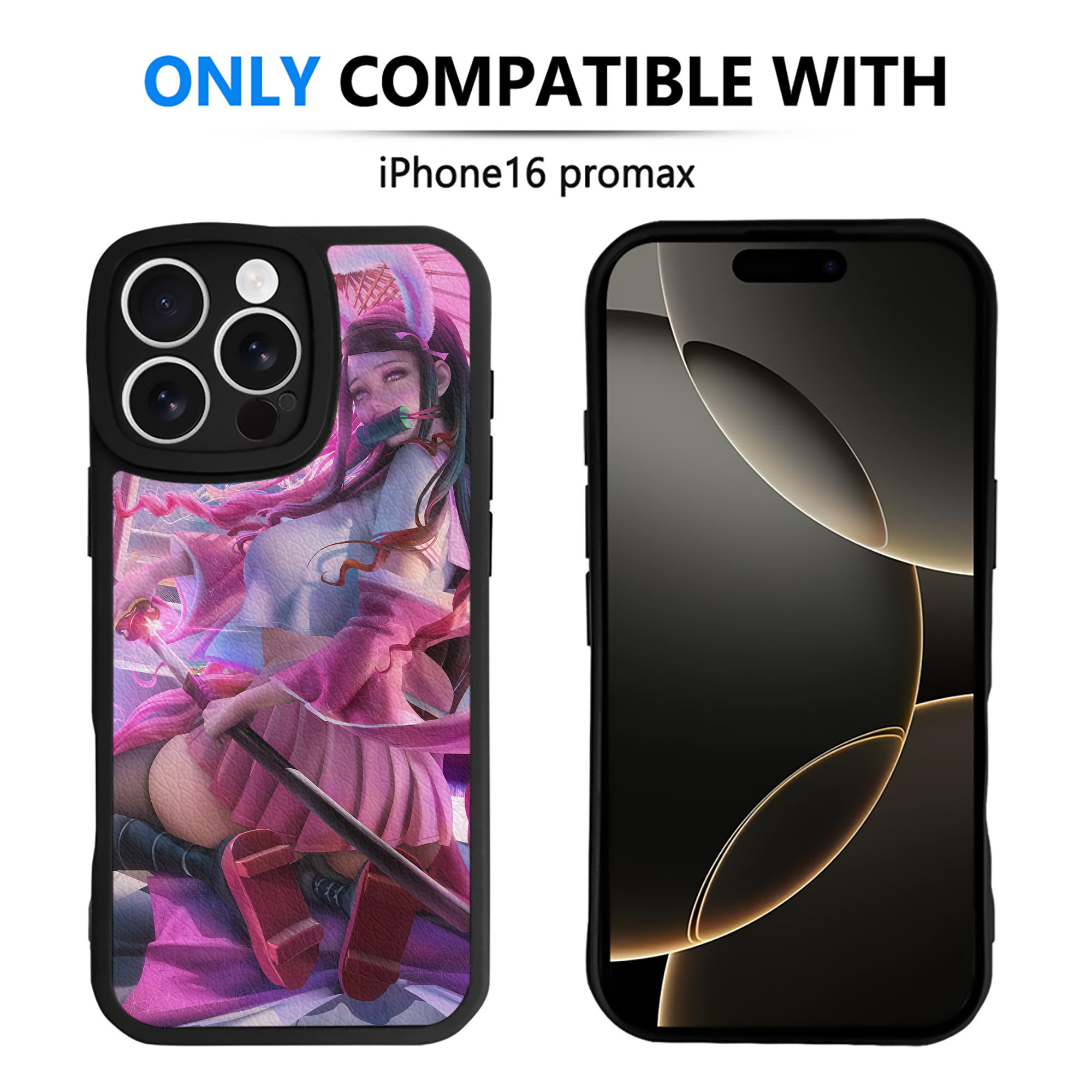 （画像用） 鬼滅の刃（きめつのやいば）竈門 禰󠄀豆子／かまど ねずこ Kamado Nezuko 【iPhone 16シリーズ対応】シリコンスマホケース（レザー調） 材質：シリコン